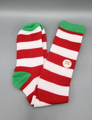 Calcetines hasta la rodilla de Navidad rojo verde blanco a rayas. Talla 9-11 Foto 1 de 2