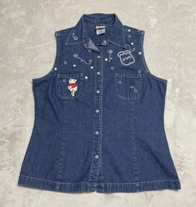 Vintage Disney Store Winnie the Pooh Vest Women's Medium Snap Up Blue Denim - Picture 1 of 8