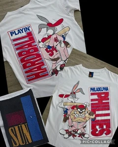 T-shirt double face vintage années 90 Philadelphia Phillies Looney Tunes MLB TAZ taille L - Photo 1/15