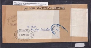 Falklands 1985 OHMS reused cover to SMO Fox Bay East x3 Govt cachets - Picture 1 of 2