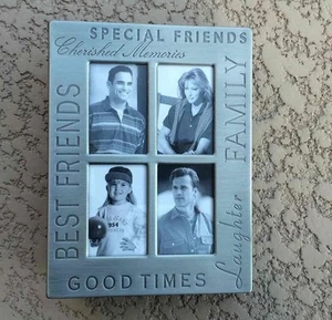 Brushed Metal Frame Cover Photo Album 7.5"x5.5" Picture Book 40+pgs Family NEW - Picture 1 of 9