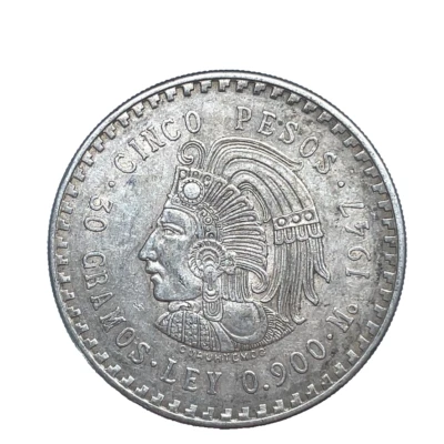 1947 MEXICO 5 "Cinco" PESOS, Big 30g Cuauhtémoc Aztec Silver Coin #4 - Image 1 of 4