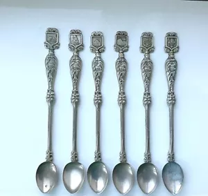 Montagnani spoons 6 set figural Italy white metal 7" iced tea cities crest - Picture 1 of 10