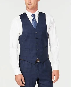 $240 Michael Kors Men'S Blue Classic Fit Wool Check Suit Waistcoat Vest Size 38r - Picture 1 of 3