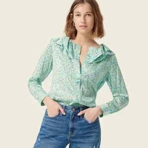 Neu mit Etikett J Crew Auqua Ditsy geblümtes Rüschen-Top Damengröße Small - Bild 1 von 6