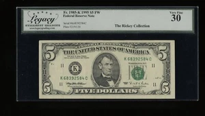 DBR 1995 $5 FRN Dallas Fr. 1985-K Legacy 30 Serial K68392584C - Picture 1 of 2