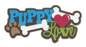 PREMADE SCRAPBOOK-PAPER PIECING-HAUSTIER-HUND-WELPE-TITEL-JUNGE-BLAU-WELPENLIEBE - Bild 1 von 1