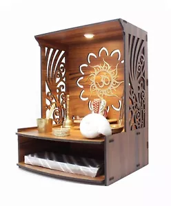 Handmade Wooden Pooja Stand with LED Spot Light for Office Temple Office Home - Foto 1 di 3