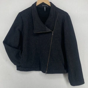 EILEEN FISHER Jacket L Wool Blend Motorcyle Fleece Lined Sherpa Lined Zip Gray - Picture 1 of 19