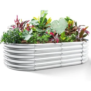 Galvanized Metal Raised Garden Bed Kit Large Planter Boxes Outdoor (Silver) - Picture 1 of 62