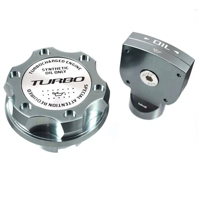 Gunmetal Turbo Anodized Oil Cap Filler & Dipstick Fits Chevy Buick Cadillac - Image 1 of 4