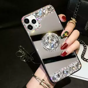 Custodia a specchio Bling glitter diamante con supporto per iPhone 15 16 Pro Google 9 8 - Foto 1 di 9