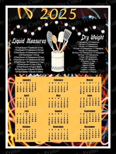 2025 CALENDAR MAGNET Kitchen Utensils + Conversion Chart for Dry/Liquid Measures - Picture 1 of 2