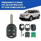 For 2011 2012 2013 2014-16 Ford F150 F250 Uncut Keyless Remote Key Fob US STOCK