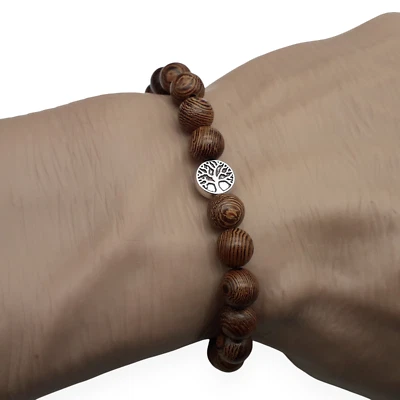 Bracciale Albero della Vita perle Legno marrone Uomo Donna braccialetto tibetano - Immagine 1 di 4