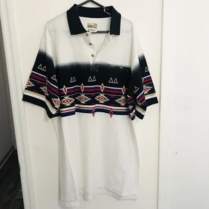 Express Rider Western Polo Shirt Aztec Cowboy Mens Size Medium Vintage 90s - Picture 1 of 12