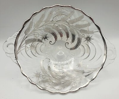 Elegant Depression Era 9" Patterned Overlay & Handled Bowl Silver City Glass Co. - Image 1 of 4