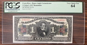 Costa Rica 1 Colon 1917 Remainder Uncirculated PCGS 64 Very Choice New #75564 - Picture 1 of 2