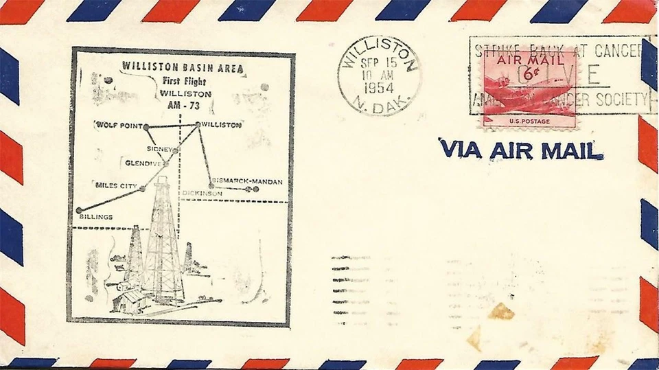 First Airmail Flight Cover Williston ND September 15 1954 AAMC#73E29 - Image 1 of 1