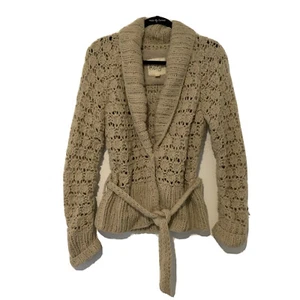 Kenji Womens Medium Sweater Grandpa Cardigan Chunky Knit Snap Collar Tan - Picture 1 of 7