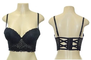 NWT GORGEOUS EMBROIDERED LACE LACE UP STRAPPY PUSH UP CORSET BRA TOP~32-40 B C - Picture 1 of 3