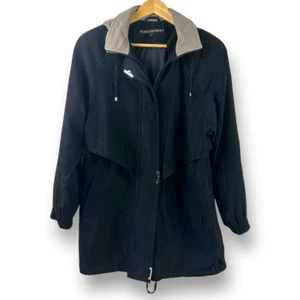 Fleet Street Women’s M Longline Faux Suede Look Chore Coat Black Barn Jacket Hoo - Picture 1 of 12