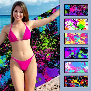 Retro 80s Neon Paint Splatter Beach Towel #1, Abstract Colorful Pool Towel - Picture 1 of 11
