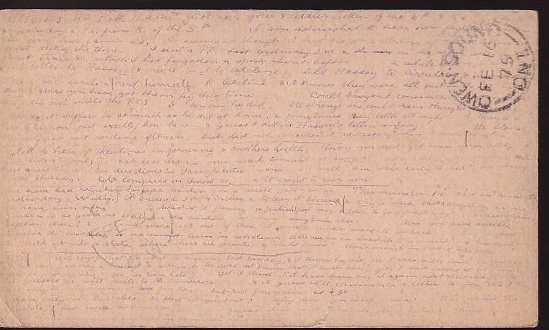 USA 1875 Liberty Postal Card to Eugenia Canada, long and tiny back message - Image 1 of 1