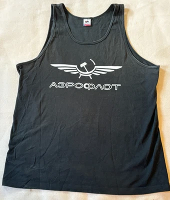 Camiseta Tanque Vintage Aeroflot Soviet Airlines Fruit Of The Loom Hombres XL Negra Foto 1 de 4