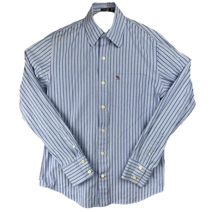 Camisa Abercrombie & Fitch Para Hombre Pequeña Azul Blanca Rayas Ajuste Muscular Botón - Imagen 1 de 10