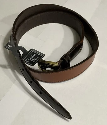 Christian Dior Mens Two Tone, Leather and Lizard Brown Belt Size 34 - Image 1 of 4