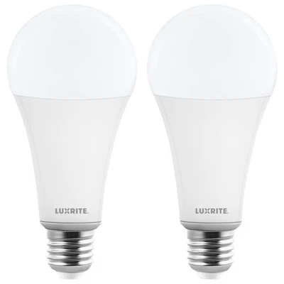 LUXRITE A23 LED Light Bulb 33W E26 4000LM Dimmable 3000K 120V Damp Rated UL 2PK - Image 1 of 4