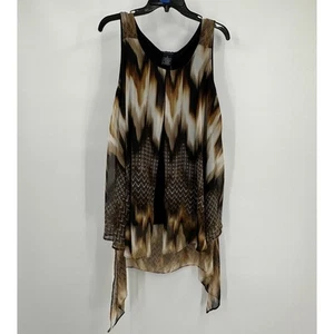 New Directions Womens Top Size L Ikat Sheer Handkerchief Hem Boho Indie Festival - Picture 1 of 7