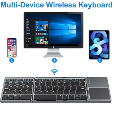 Mini teclado inalámbrico plegable delgado Bluetooth con panel táctil para iOS Android Windows - Imagen 1 de 4