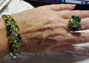 Platinum over Sterling Silver and Peridot 7" Bracelet w/Matching Ring Size 9 - Picture 1 of 6