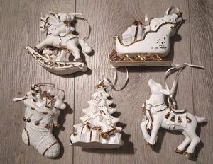 LOTE de 4" adornos navideños con bisque blanco y oro - Imagen 1 de 15