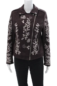 Paparazzi Womens Faux Suede Floral Embroidered Detail Jacket Purple Size S - Picture 1 of 7