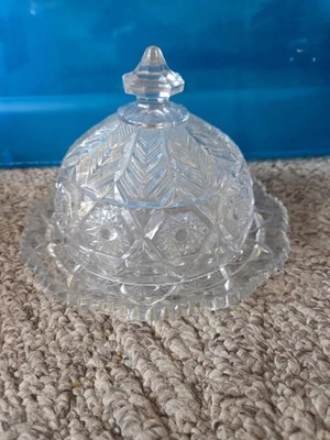 Antique Imperial Glass Company Round Covered Butter Dish EAPG Cosmos Clear - Image 1 of 2
