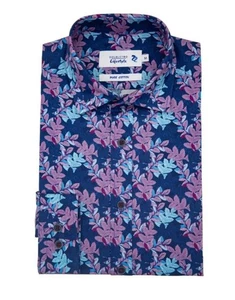 Double Two Life Style Men's Plus Size Pure Cotton Navy Floral Print Long Sleeve - Picture 1 of 9
