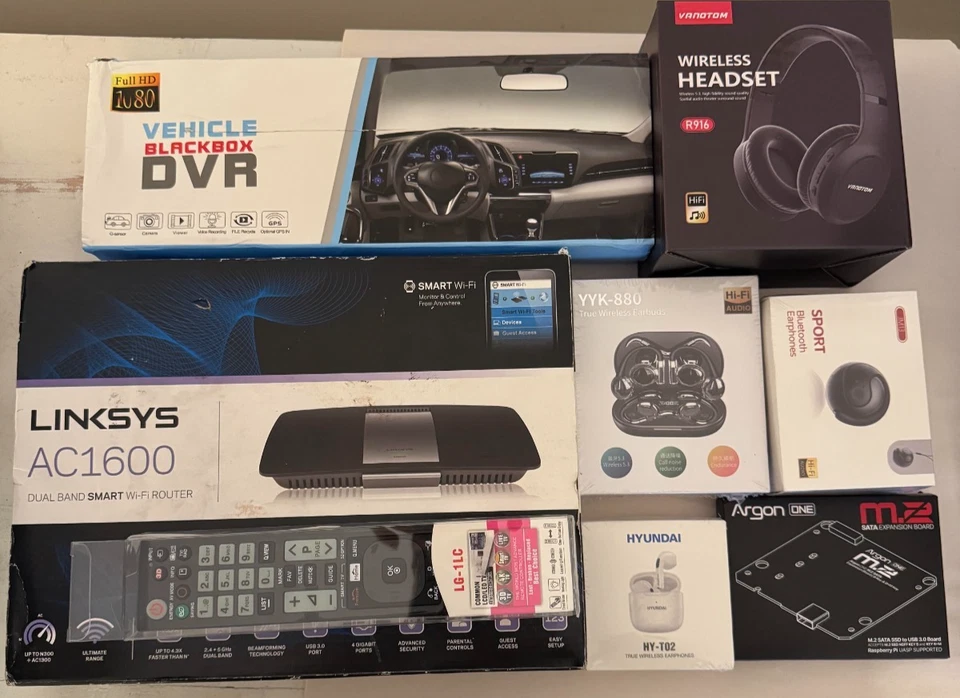 MIXED LOT ELECTRONICS - EARPHONES, SSD DRIVE, HEADSET, CAR DVR - SEE PICTURES - Image 1 of 1