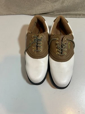 Zapatos de golf Dunlop UK 8 blancos marrones tacos con clavos calzado deportivo para hombre Foto 1 de 4