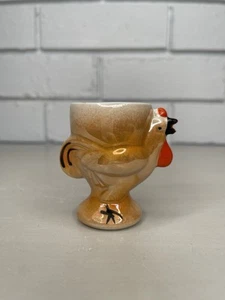 Vintage Lusterware Egg Cup Orange Rooster Chicken Carrying Egg Ceramic Kitsch - Picture 1 of 8