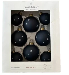 Hearth & Hand with Magnolia Handcrafted Glass Ball Ornaments Black Christmas - Picture 1 of 4