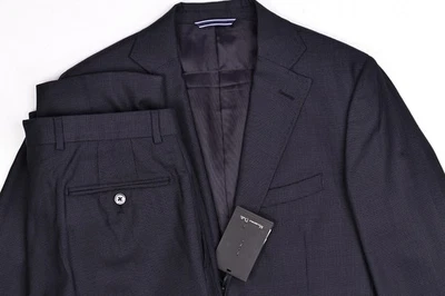 Massimo Dutti Slim Fit Extrafine Wool Micro Check Blue Suit 36 R Pants 31x30 - Image 1 of 4