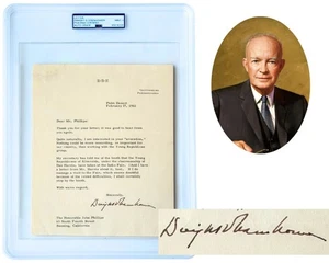 Präsident Dwight Eisenhower signierter Brief PSA Mint 9 über die Arbeit mit jungen Vertretern - Bild 1 von 3