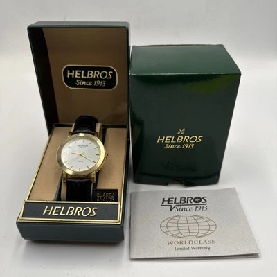 Vintage Helbros Watch 8341YC Gold Tone Leather Band New Battery CASE & Box RUNS - Image 1 of 4