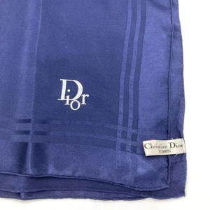 CHRISTIAN DIOR Echarpes Vintage Navy 100% Silk Scarf Logo 27x28 Inches Japan - Picture 1 of 5