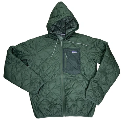 Patagonia Mens M Green Diamond Quilted Bomber Hoody Full Zip Jacket - Image 1 of 4