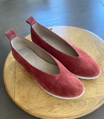 Eileen Fisher Humor Demi Cuña Ballet Gamuza Plana Marrón Óxido Minimalista Talla 9 Foto 1 de 4