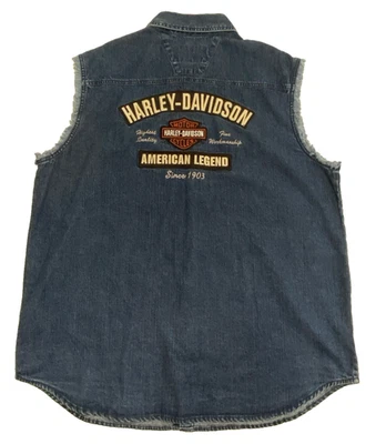 HARLEY DAVIDSON ~ CHALECO SIN MANGAS BORDADO LEYENDA AMERICANA BORDADO A PRESIÓN PARA HOMBRE XL Foto 1 de 4